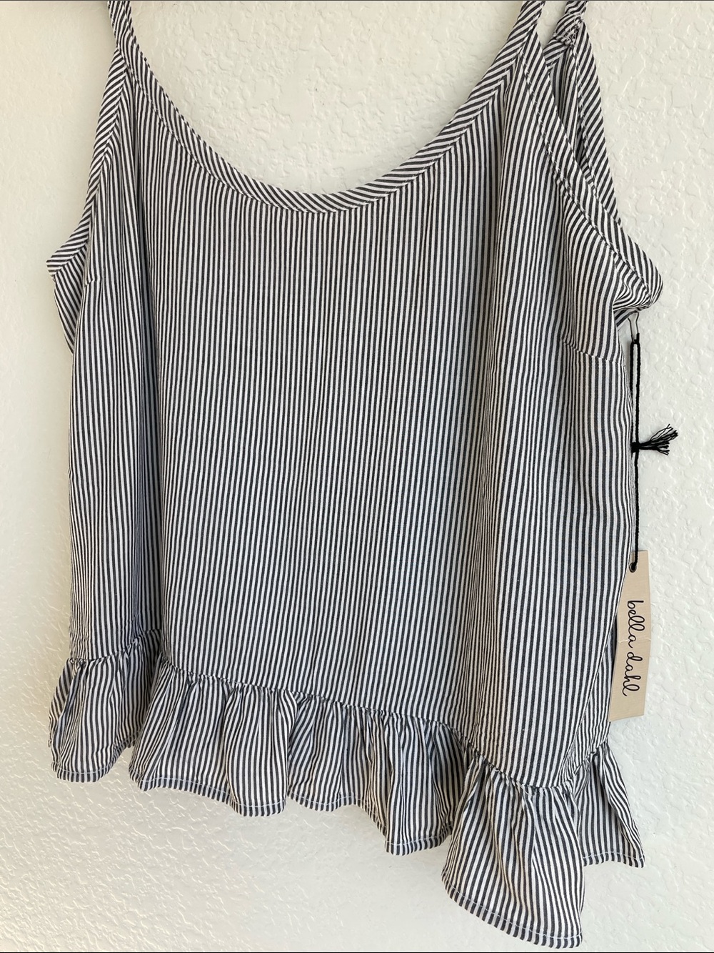Bella Dahl Black & White Striped Ruffle Hem Camisole Style Top